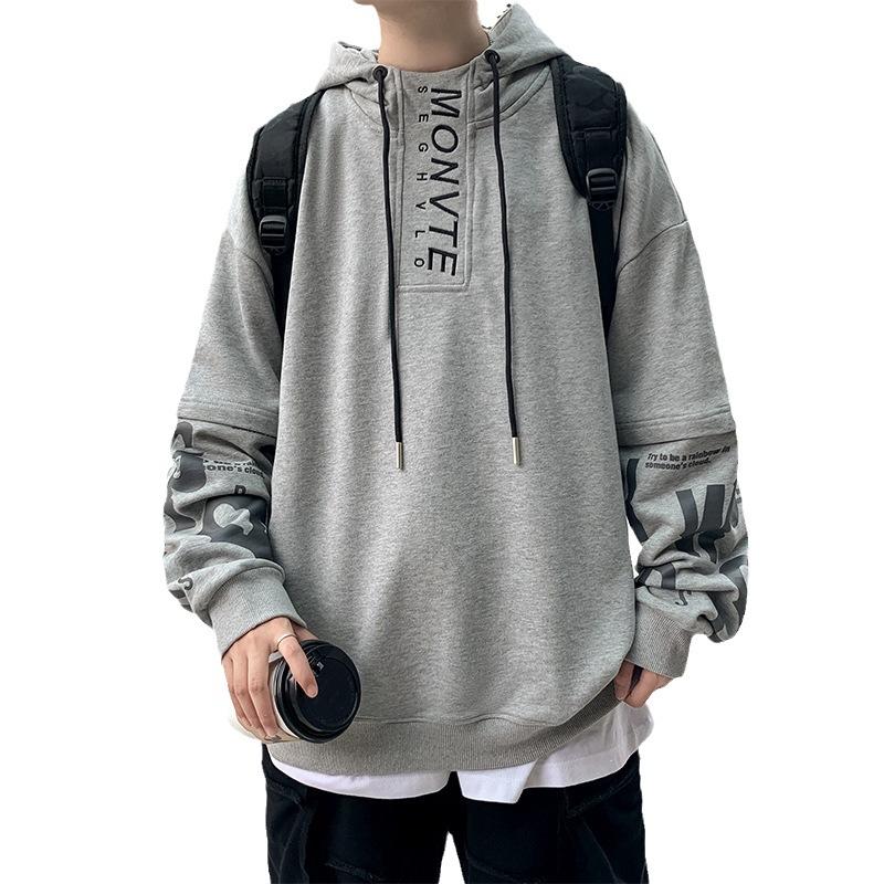 Весенне-осенний мужской свитер с капюшоном, поддельный двухкомпонентный топ для подростков, повседневная модная толстовка с капюшоном