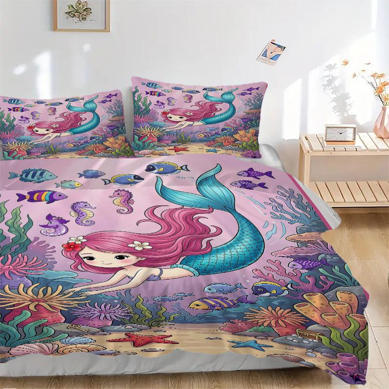 Mermaid Underwater Adventure Print 3Pcs Bedding Setduvet Cover With 2 Bedropillowcase Home Birthday Gift