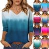 Women's Fashion Casual Three-quarter Sleeve Gradient Printed Round Neck Top