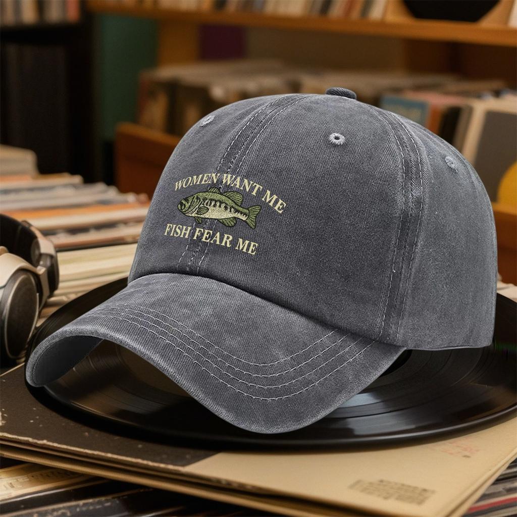 Want Me Fish Fear Me Yellow Cartoon Fish Design Cartoon Fish Design Baseball Cap Hat Golf Hat Multicolor Couple Style Men and Wo