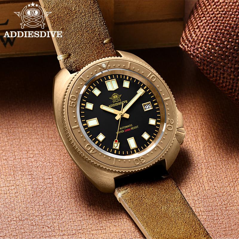 ADDIESDIVE AD2104-8215 Reloj Hombre CUSN8 Solid Bronze 20Bar Waterproof Automatic Mechanical Watch Sapphire Glass Wristwatches