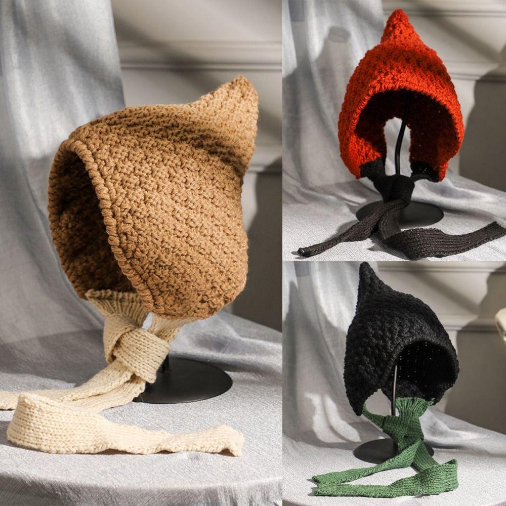 Warm Warm Hat Woolen Yarn Ear Protection Hat Knitted Loose Tie Up Hood Autumn and Winter