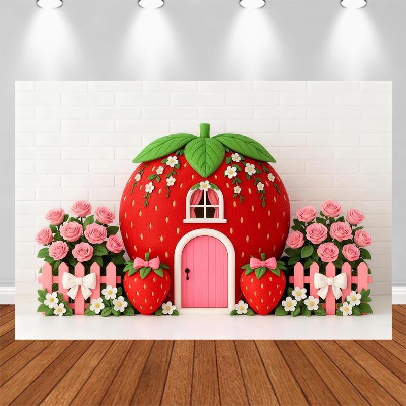 LS Sweet Strawberry House Backdrops Kids Baby Birthday Cake Smash Photocall Decors Child Photo Spring Backgrounds