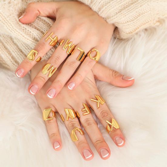 Кольцо с алфавитом, 26 английских букв, кольцо с регулируемым отверстием, золотое, полированное, легкое, из сплава, ювелирное украшение на палец для вечеринок и повседневного ношения