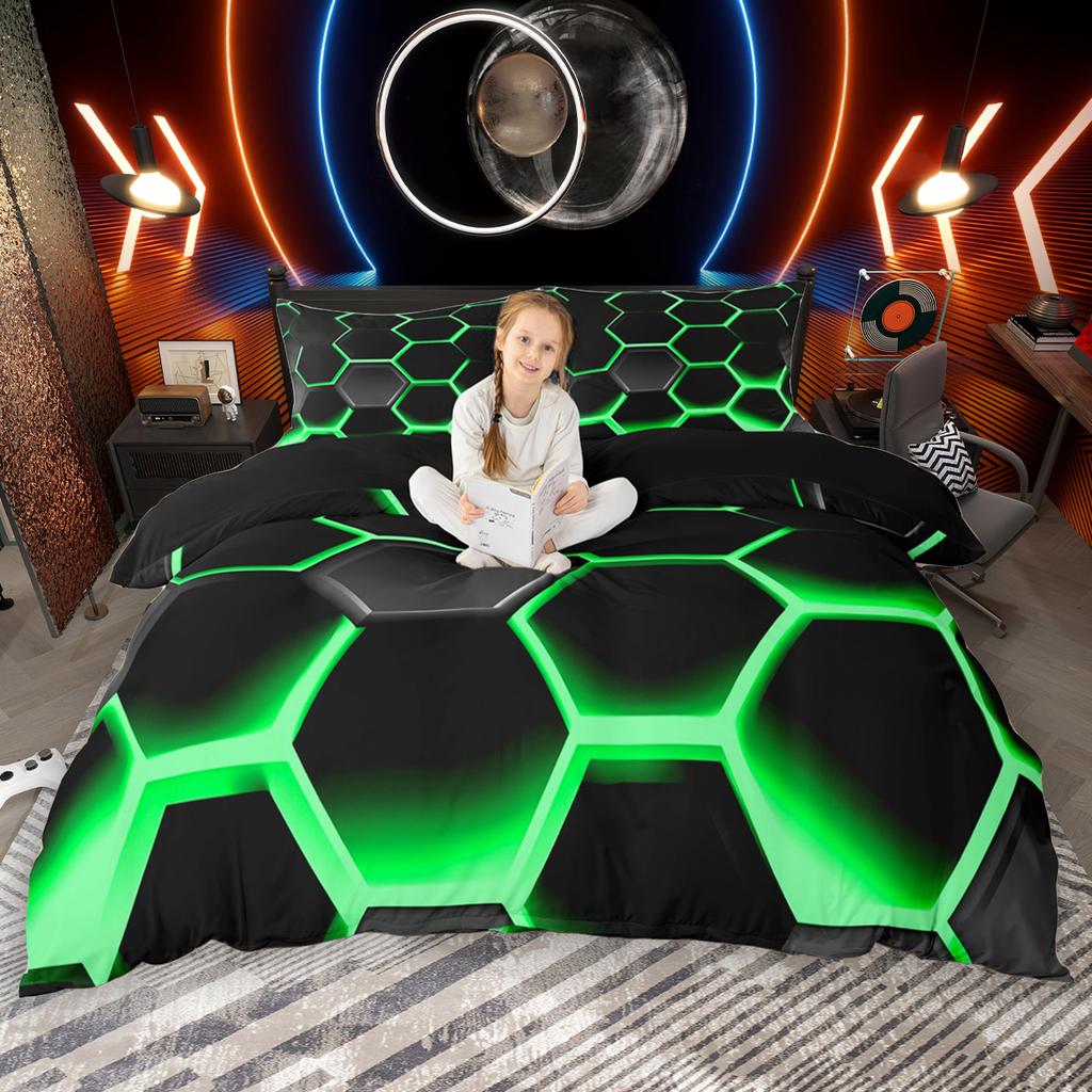 Комплект пододеяльника Homewish Gradient Honeycomb 2шт/3шт, Неоновый шестиугольный комплект постельного белья, Черный геометрический комплект чехла для одеяла