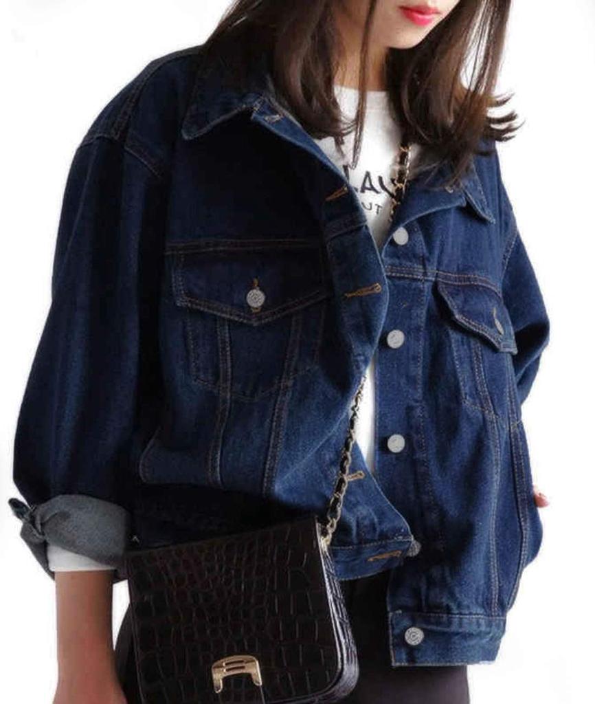 Из Денима Стильный Повседневный Удлиненный Деним Л (Сонг Сонг) Женская куртка, Верхняя одежда, Топ, Скрывающая недостатки фигуры, Стройнящая, Повседневная, Для взрослых, Для поездок, В школу,