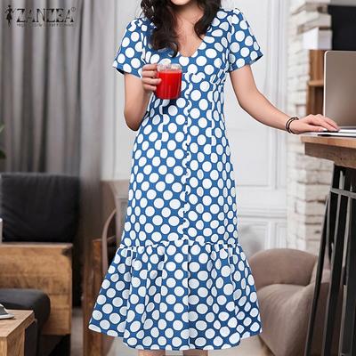 Женское повседневное платье с принтом в горошек Polak с коротким рукавом и подолом Fishtail Hem Летнее платье