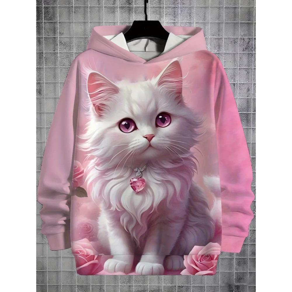 Girls Clothes Hoodies for Kids Cute Cartoon Cat Printed Hoodie Spring Autumn Casual Tops Fashion Sweatshirt Children's Clothing