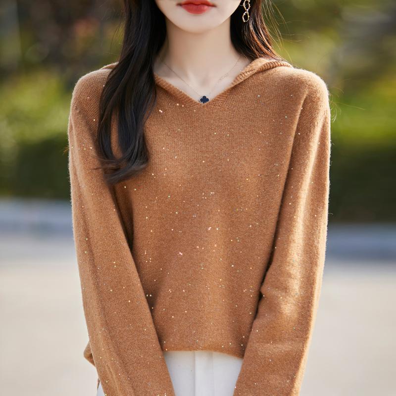 Женский кашемировый свитер Qinghe Cashmere 30% Кашемир 70% Шерсть Осенне-зимний кашемировый пуловер Мягкий и теплый