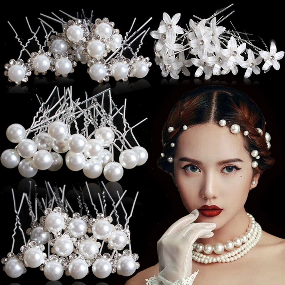 Hairstyle Design Tools Bridal Hair Jewelry Rhinestone Hair Clip U-shaped Pearl Pin Wedding Hairpins