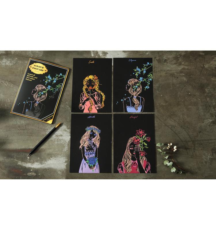 4 Pcs/Set A5 Colorful City Night View Scraping Painting Cartoon Anime Character Magic Art Graffiti Scratch Painting Drawing Toys