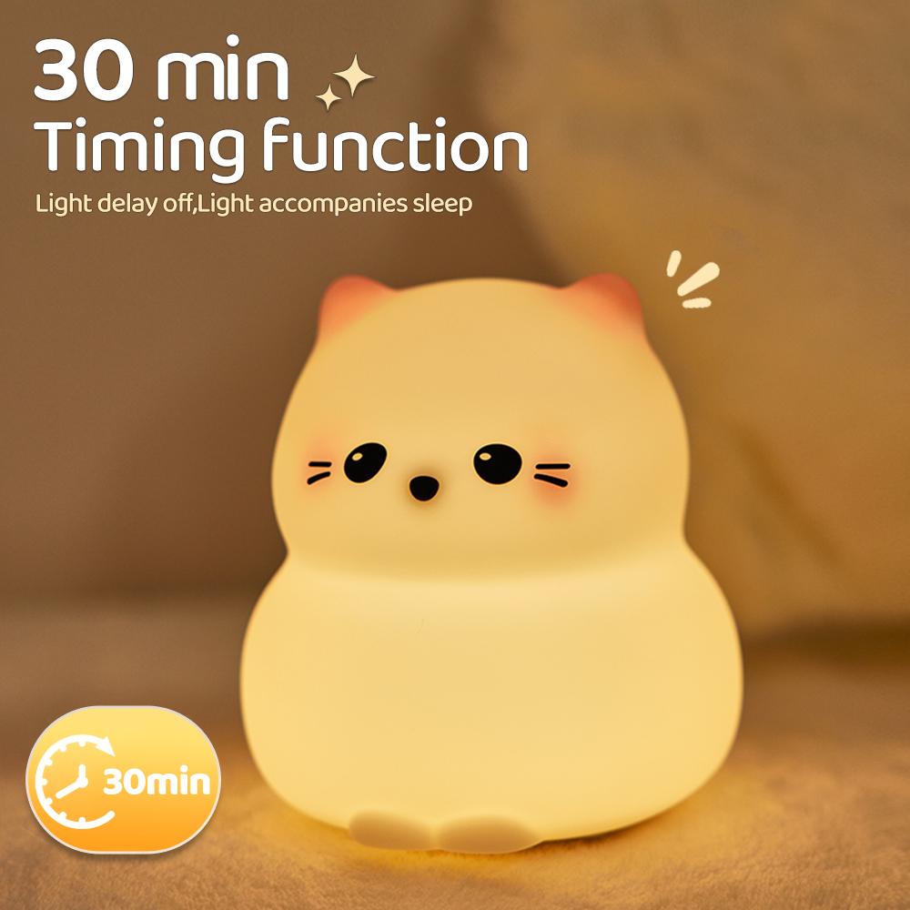 Silicone Cat Night Light USB Rechargeable Nursery Sleeping Lamp Kawaii Cordless Night Lights For Kids Room Decor