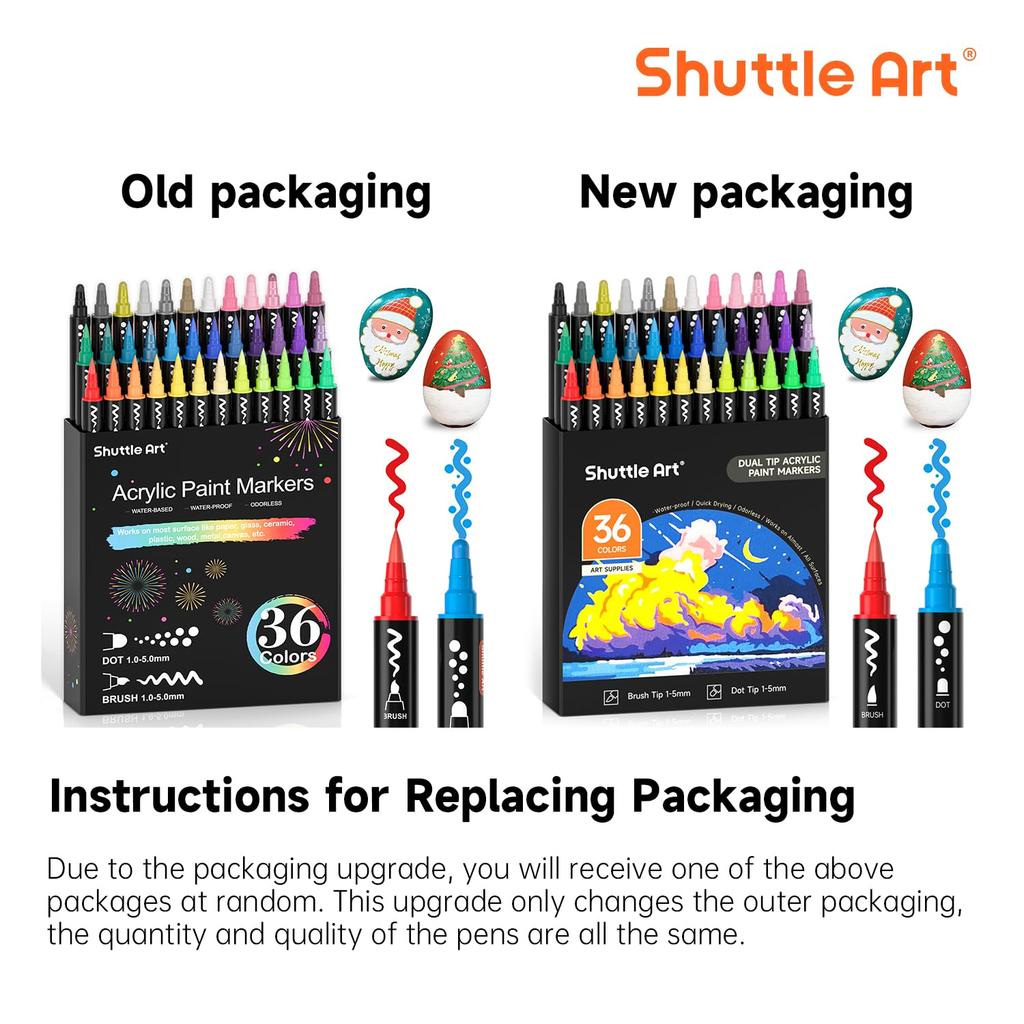 Shuttle Art Акриловая кисть-доттер с двойным наконечником, Металлик, Подходит для и Идеально для Ручной работы и Маркеров, и Ручки, Набор из 36 цветов, Маркеры на водной основе,