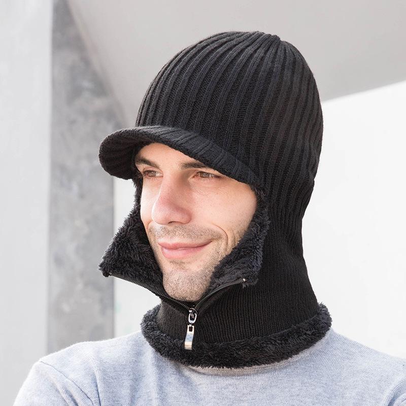 Autumn Winter Knitted Hat Men's Outdoor Pullover Hat Wool Hat Women's Hat Two-piece Set