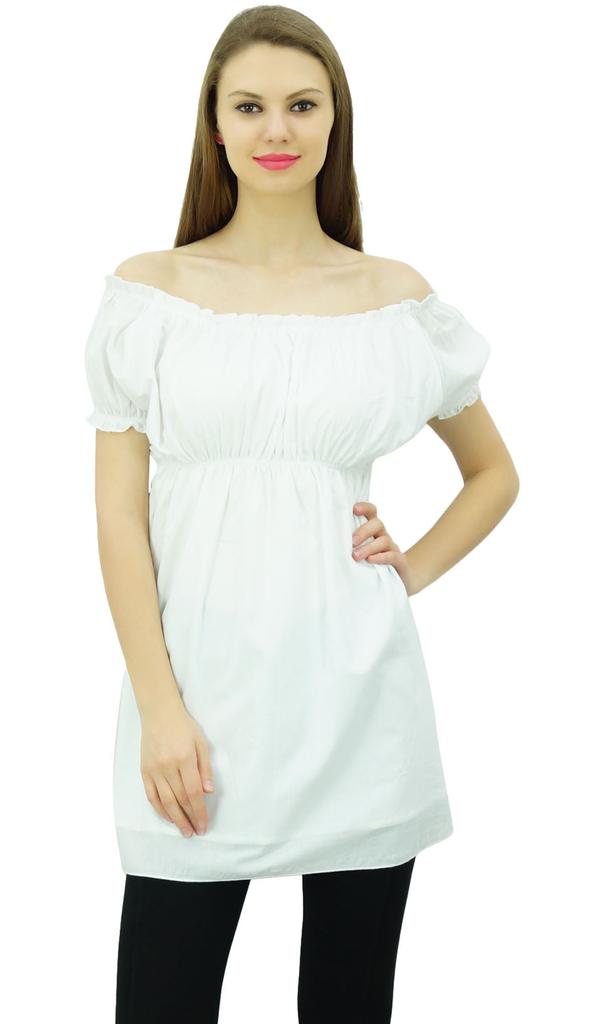 Bimba Женские топы с открытыми плечами и пышными рукавами, блузка с эластичной талией, хлопок