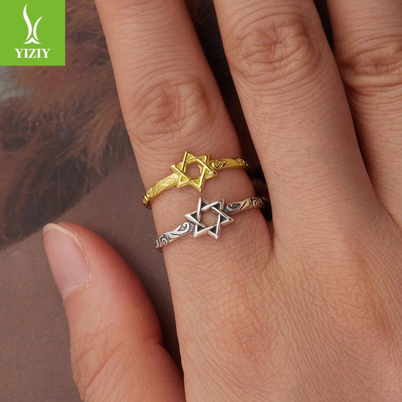 Vintage Hexagram Open Ring, Fashion S925 Sterling Silver Lucky Pattern Ring