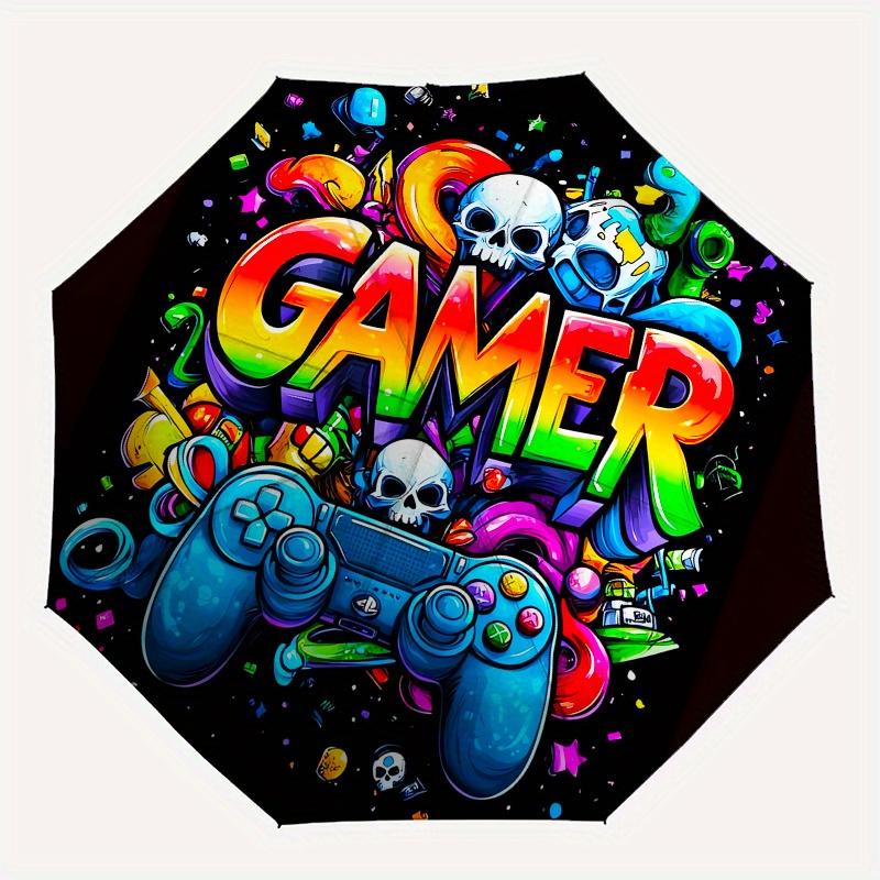 Gamer, Controller Automatic Folding Umbrella 8 Ribs, Durable Iron Frame, Bright Color Pattern Compact Travel Umbrella, Suitable for Outdoor