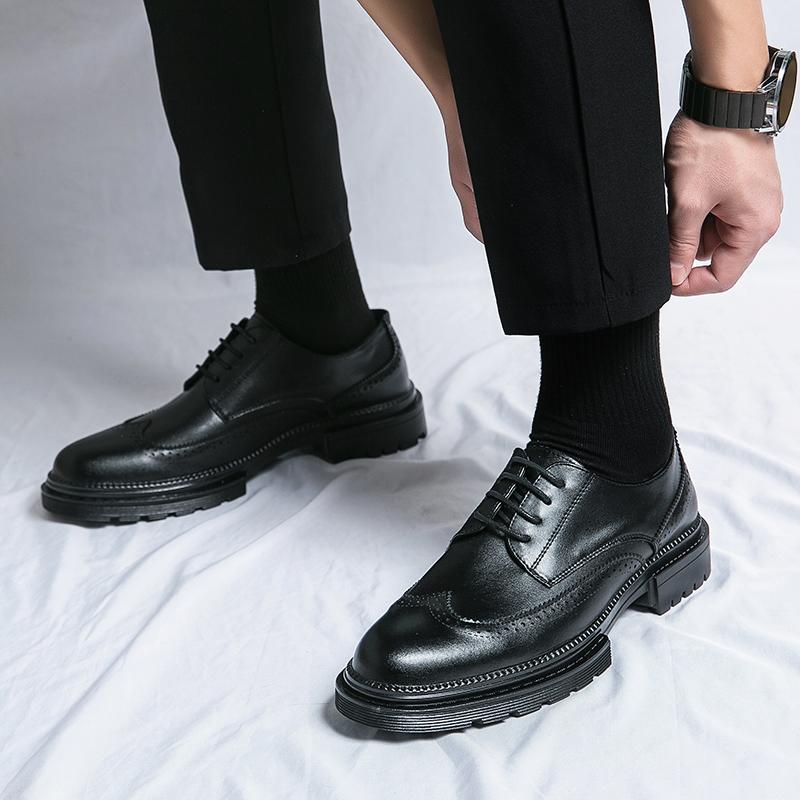Spring and Autumn Brand Classic Oxford Shoes New Men Retro Brogues Shoes Lace-Up Block Business Wedding Dress Male Formal Shoes