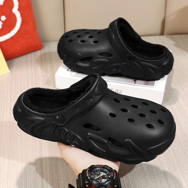 Модные Зимние Теплые Домашние Тапочки Мужские Водонепроницаемые Меховые Клоги Тапочки Садовые Тапочки Пушистые Плюшевые Тапочки Обувь для Спальни для Дома Улицы