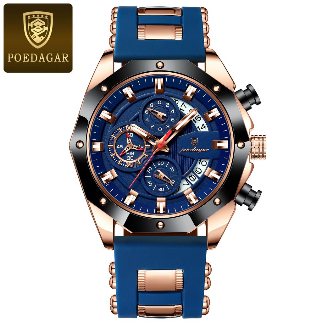 POEDAGAR National Top Swiss Brand Fashion Sports Watch Multifunctional Quartz Watch for Men Women High Quality Luxury Chronograph Wristwatch Casual