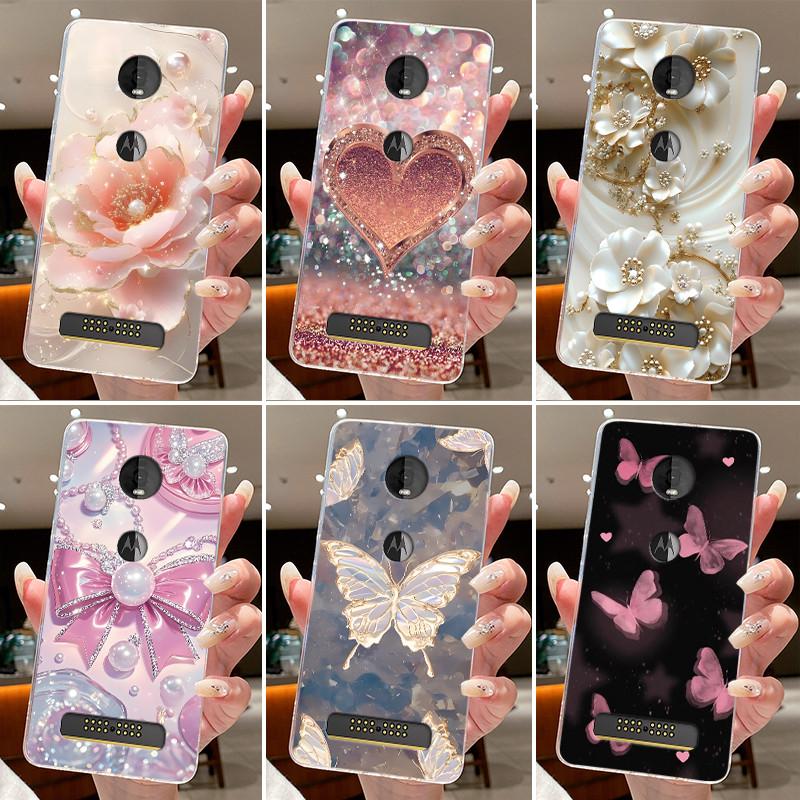 Case For Motorola Moto Z4 Play Coque Flower Butterfly Protective Casing Moto Z4 Play Transparent Soft Silicone TPU Phone Cover