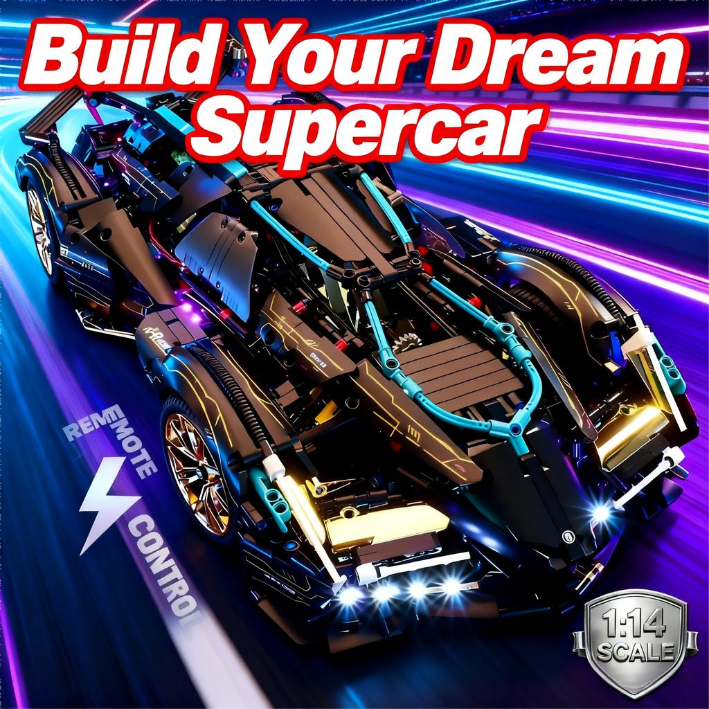 1:Строительные блоки «Супергоночный автомобиль» масштаба 1:14, Набор для сборки модели спортивного автомобиля DIY, Конструктор-игрушка, Подарок для мальчиков, детей в возрасте 8-12 лет 14