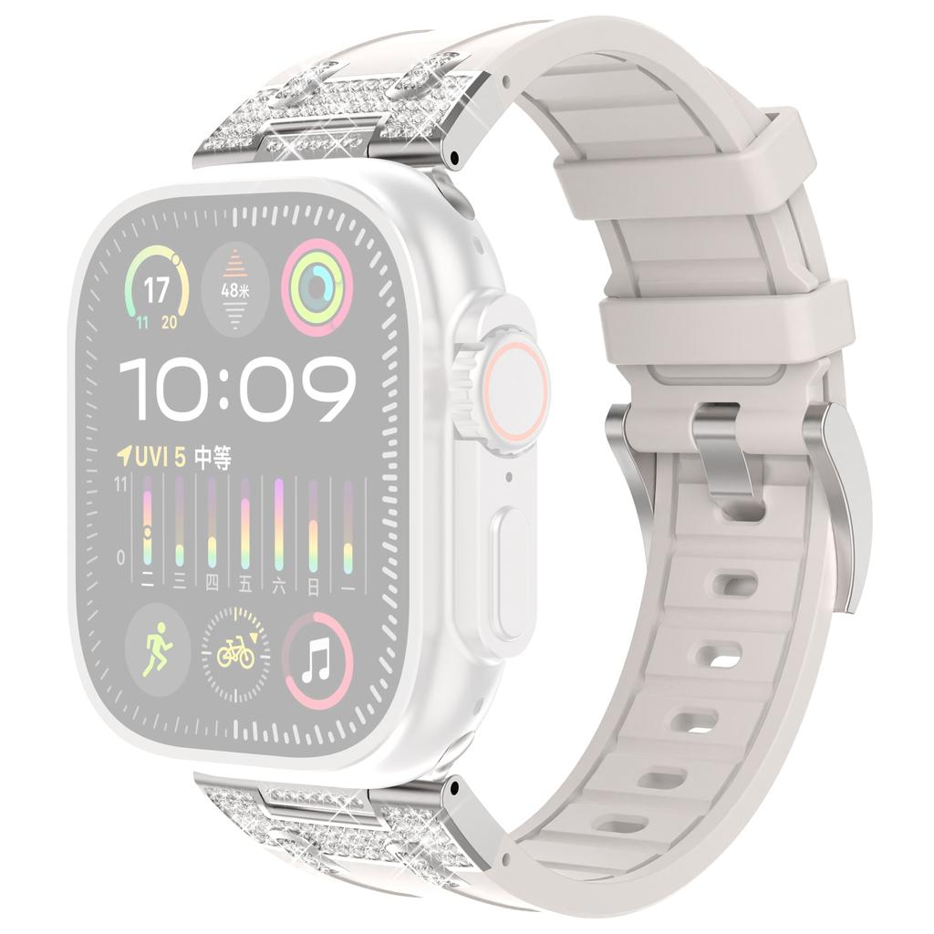 For Apple Watch Series 10 42mm/9 8 7 41mm/SE (2023) SE (2022) SE 6 5 4 40mm/3 2 1 38mm Rhinestone Silicone Rubber Strap