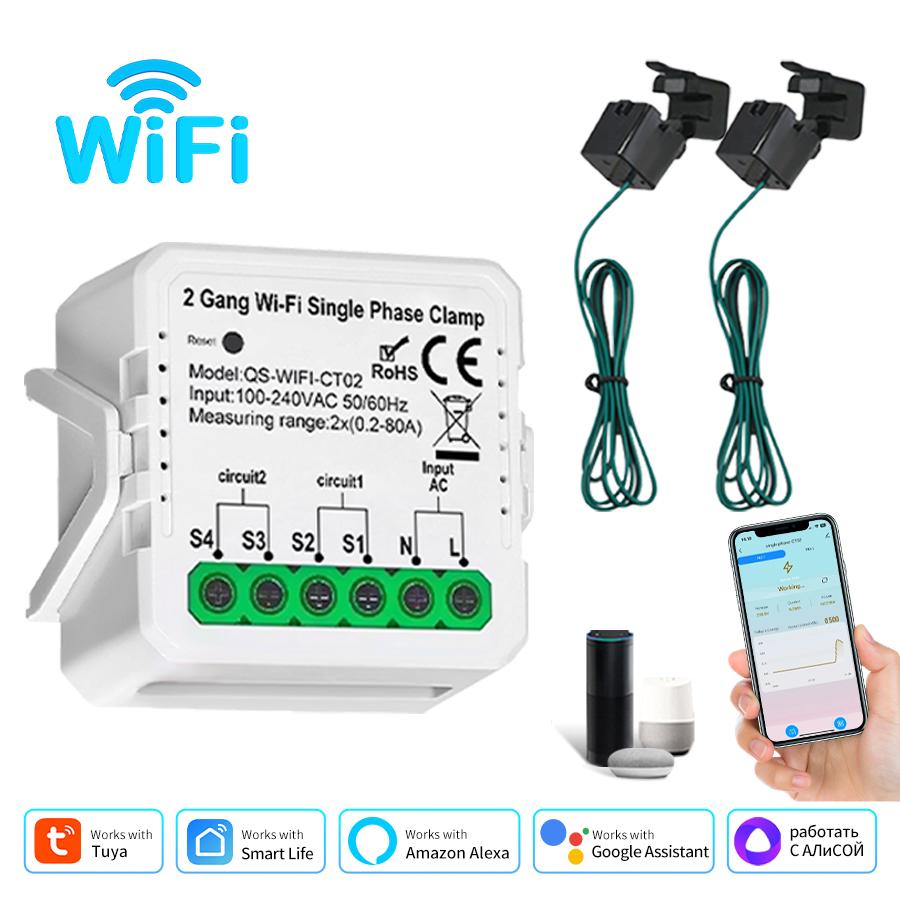 Tuya Smart Wifi Energy Meter Current Sensor Statistician for Solar PV System Home Power Monitor 110-240V 80A Single Phase Clamp