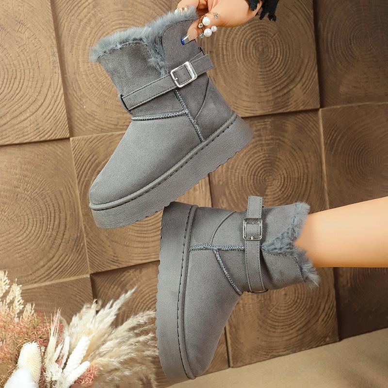 Fashion Women Snow Boots Warm Plush Cotton 2025 Winter Thickened Fluff Platform Shoes for Women Comfortable Non-slip Flat Ankle Boots