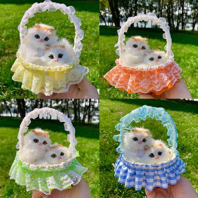 Фигурка Кошка-мать и котенок с корзиной - Игрушка-подарок для детей или девушки
