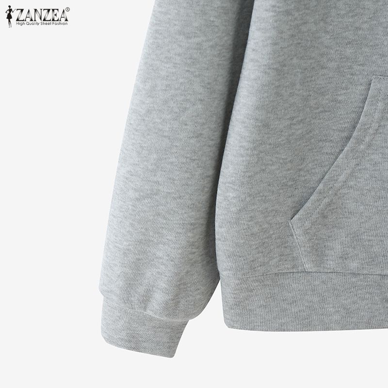 ZANZEA Women Hooded Casual Long Sleeve Zipper Sweatshirt Outwear