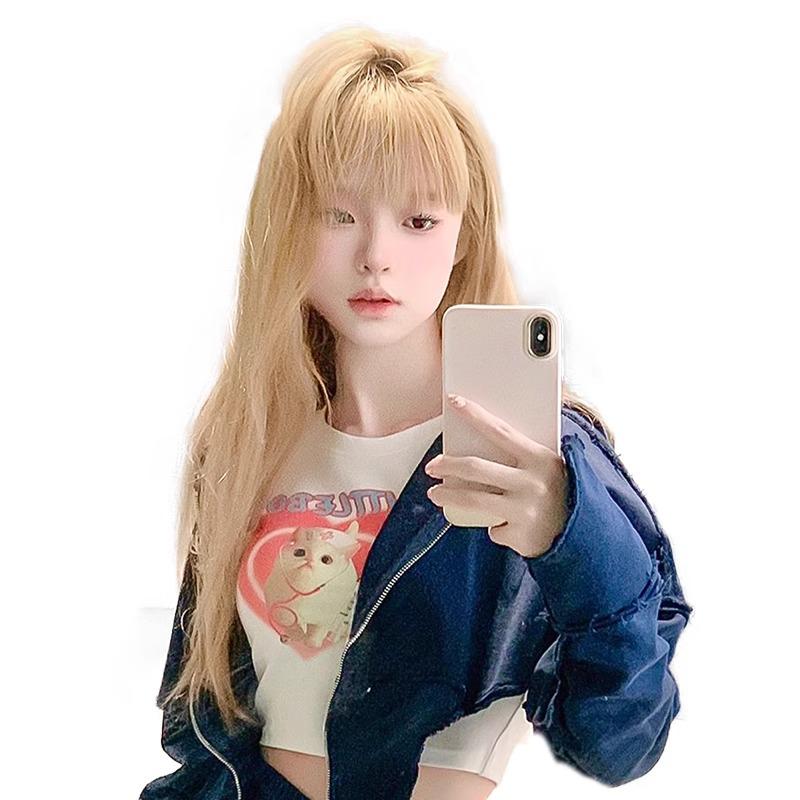 Platinum Blonde Long Wig for Women - Mi Haisha Cosplay Lolita Full-Cover Straight Hairstyle Set