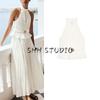 Summer Women's Clothing Ins Style Gold Inlaid Fashion Stylish Small Pleated Hanging Collar Tops 0387077