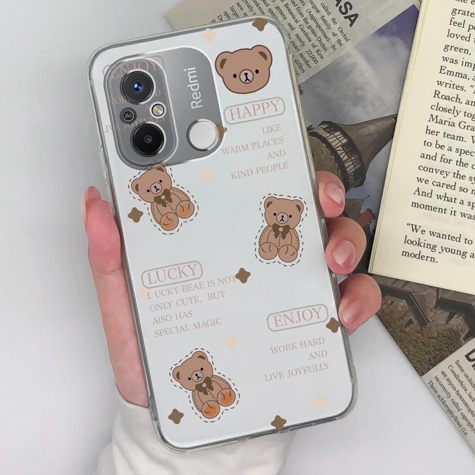 Чехол для Xiaomi Redmi K60 K50 K40 12C 10C 9A 8 7 Note 9 10 11 12 Pro, чехол Love Heart, милый медведь, мягкие силиконовые прозрачные чехлы из ТПУ для телефонов Redmi Fundas