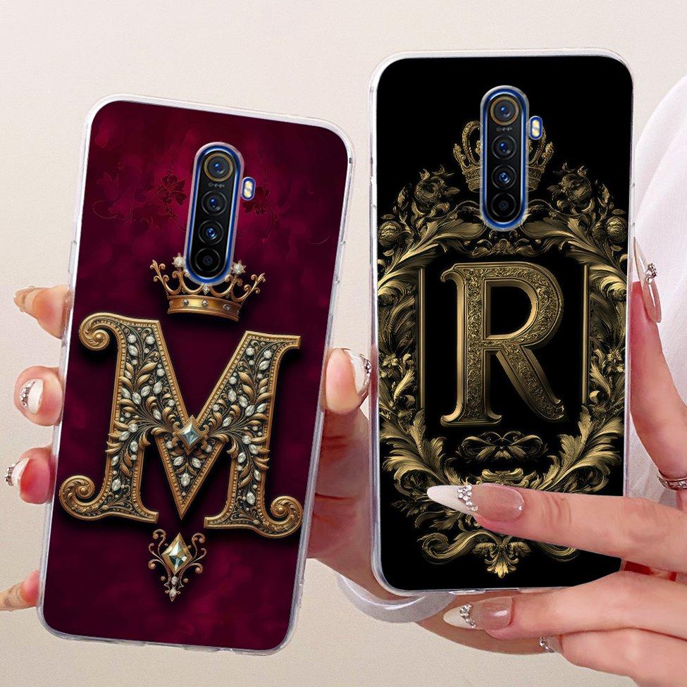For Realme X2 Pro Case RMX1931 Transparent Luxury Crown A-Z Letters 2D Painted Soft Bumper Cover For Real me X2 Pro Casing