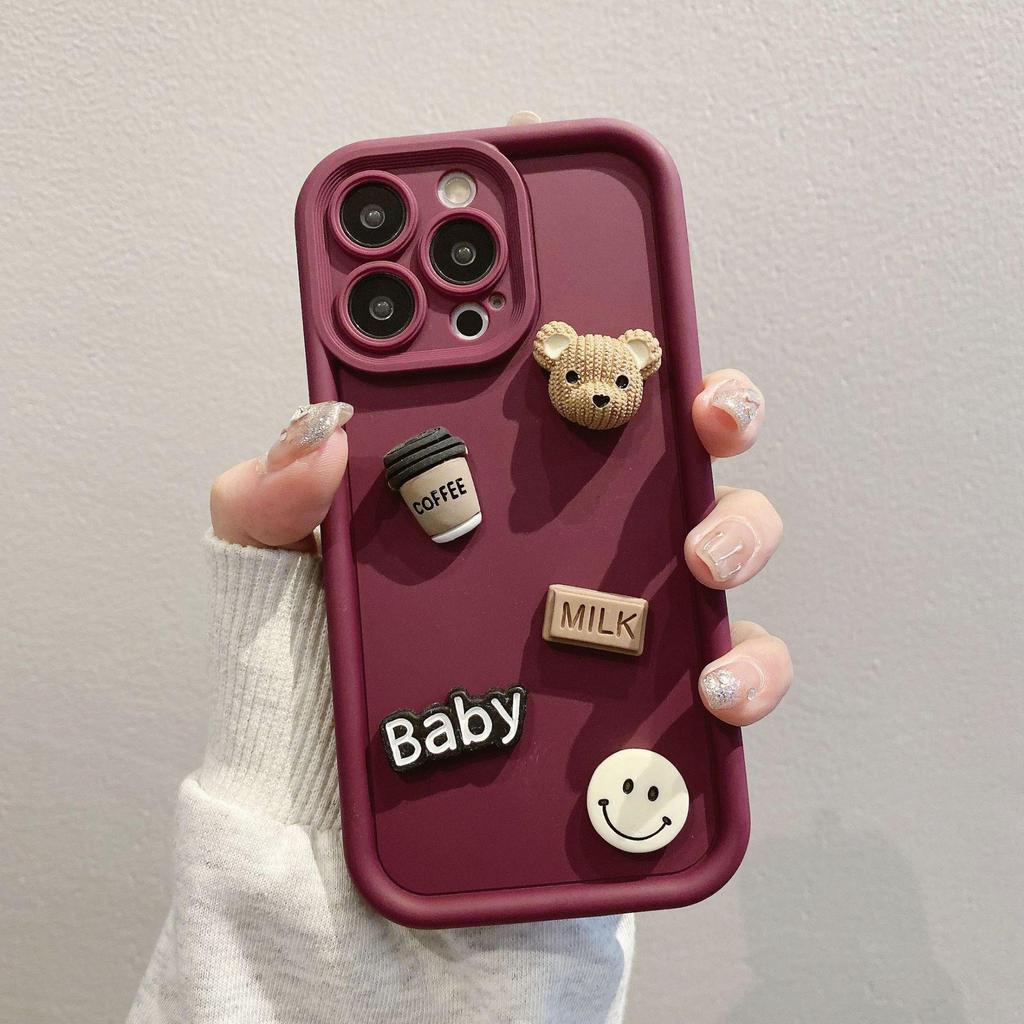 iPhone XS Max/14/15 Pro Coffee Bear Smiley Soft Shell Protective Case