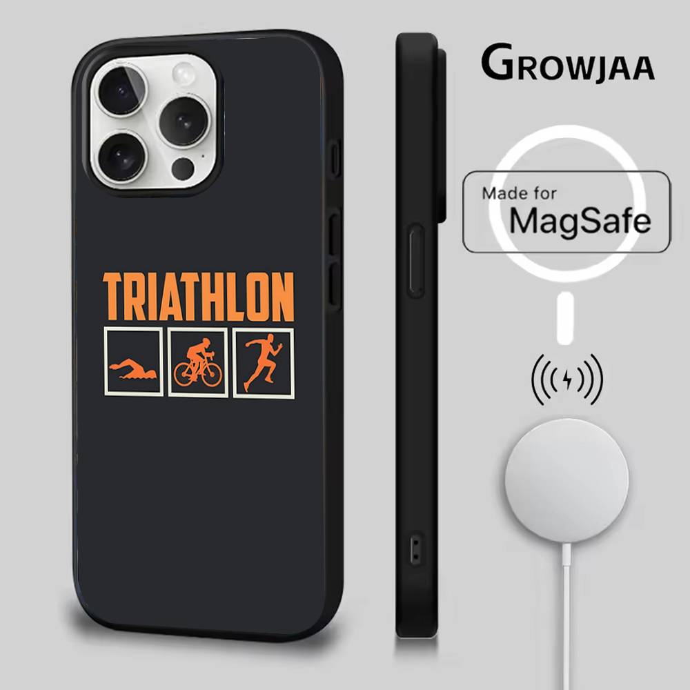 Чехол для телефона с дизайном Триатлон (Плавание, Велосипед, Бег) для iPhone 17,16,15,14,13,12,11,Pro,Max,Plus,Mini,SE4,E, Магнитный, Magsafe, Беспроводная зарядка