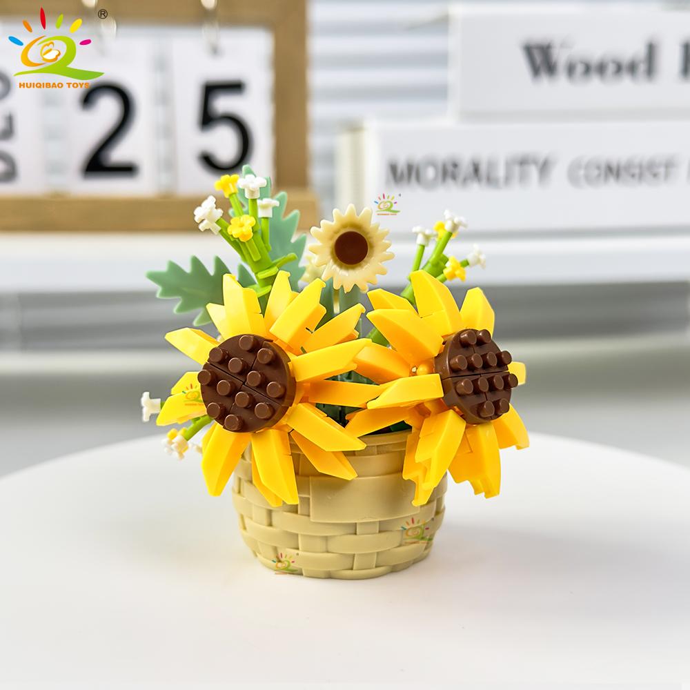 HUIQIBAO Модель Вечного Цветка Букет Комнатное Растение Микро Конструктор MOC DIY Украшение для Дома и Стола Кирпичный Конструктор для Детей