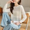 Long-sleeved Hollowed-out Knitted Pullover, New Summer Thin Sunscreen, Short Elegant Blouse, Sweater for Women