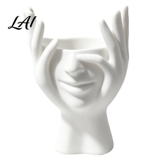 Художественный поднос для украшений из смолы 3D-печатная ваза-лицо Держатель для ручек с лицом Арт-декор Креативный держатель для кистей для макияжа Ручная работа Подарок для нее Держатель