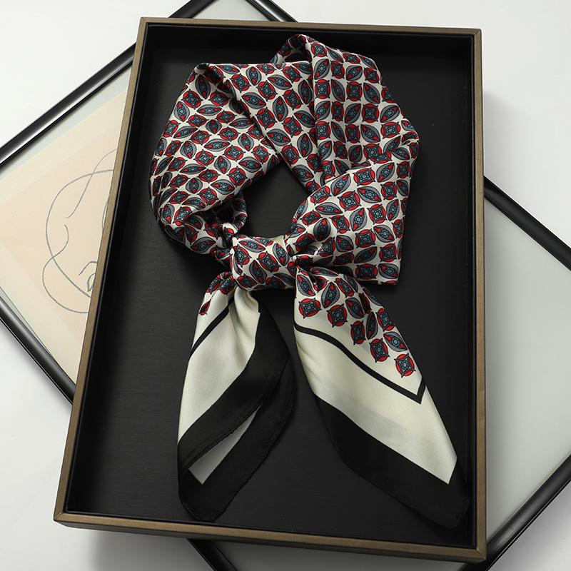Luxury Women Silk Square Scarf Shawl Fashion Xiaoxiangfeng Print Design Satin Hijab Wraps Neckerchief Female Hair Bands 70*70CM