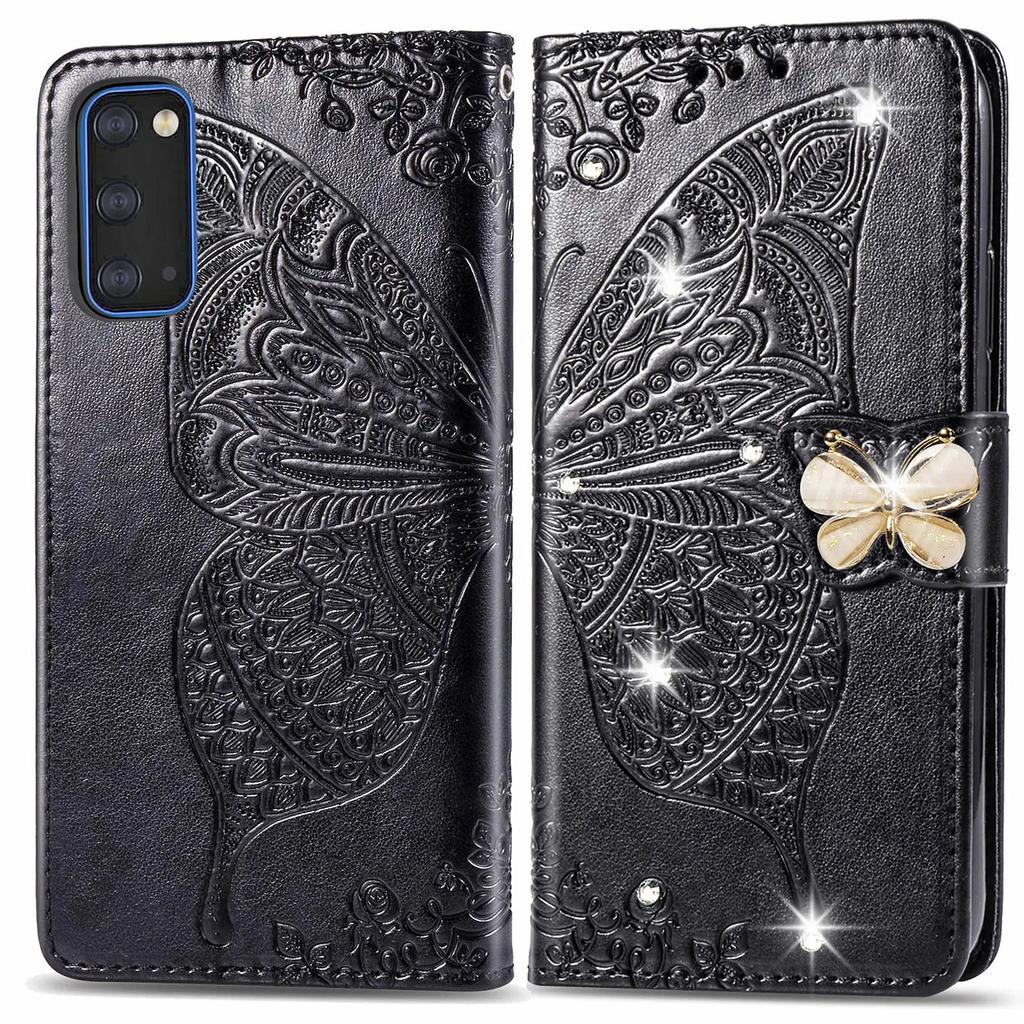Кожаная книжка с блестящей бабочкой для Samsung Galaxy S25 Ultra S24 Plus S23 FE A55 A35 A36 A56 A26 A06 A16 Кошелек Чехол с блестками