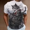 New Retro Men 2024 Fashion Oversized Men's Clothing Quick Drying T-shirt Top T-shirt 3d Samurai Cat Print Short Sleeve T-shirt