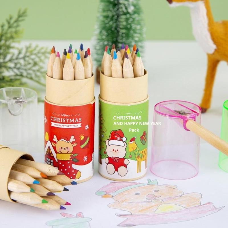 12 Color Christmas Pencil Filled Graffiti Art Painting Brush Drawing Pencils Sketching Pen Stationery Supplies Christmas Gifts
