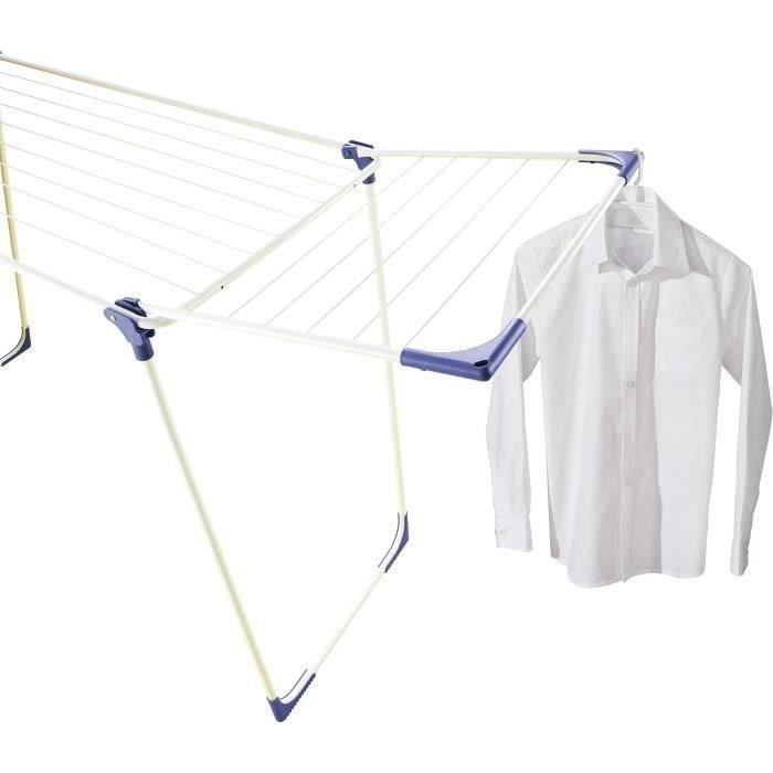 Étendoir a linge Leifheit Classic 180 Solid 81621, séchoir a linge compact avec 18m d'étendage et 4 supports pour cintres, blanc