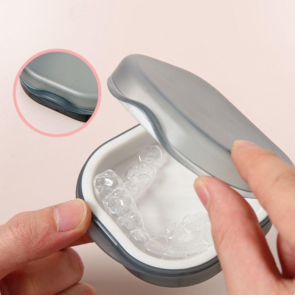 Portable Braces Box With Mirror Mouthguard Case Travel Denture Storage Box