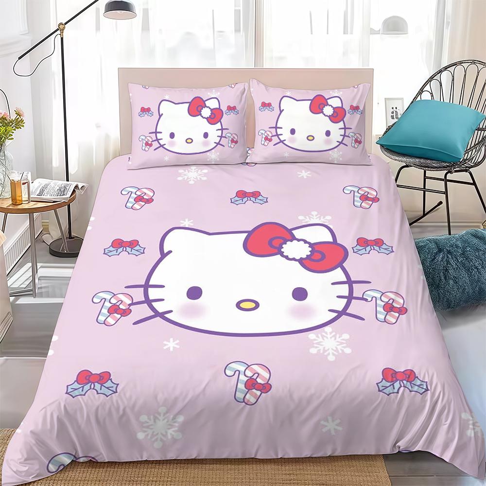 Милый Набор Постельного Белья Hello K-Kitty Домашний Стиль Мягкий Хлопок для Стирки Кровать 3-х Предметный Набор Подарок для Студенческого Общежития