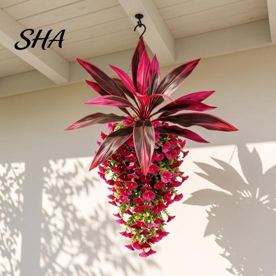 Realistic Hanging Plants for Porch Artificial Flowers, Outdoors, UV Resistant Faux Tropical Style Floral Basket Indoor Outdoor Greenery Porch, Patio,