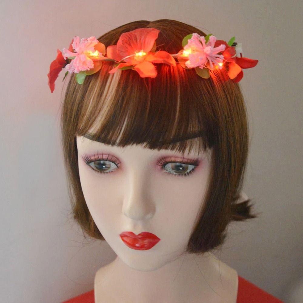 Women Girls Halloween Crown Flower Christmas Party Decoration Glowing LED Wreath Light Up Headband