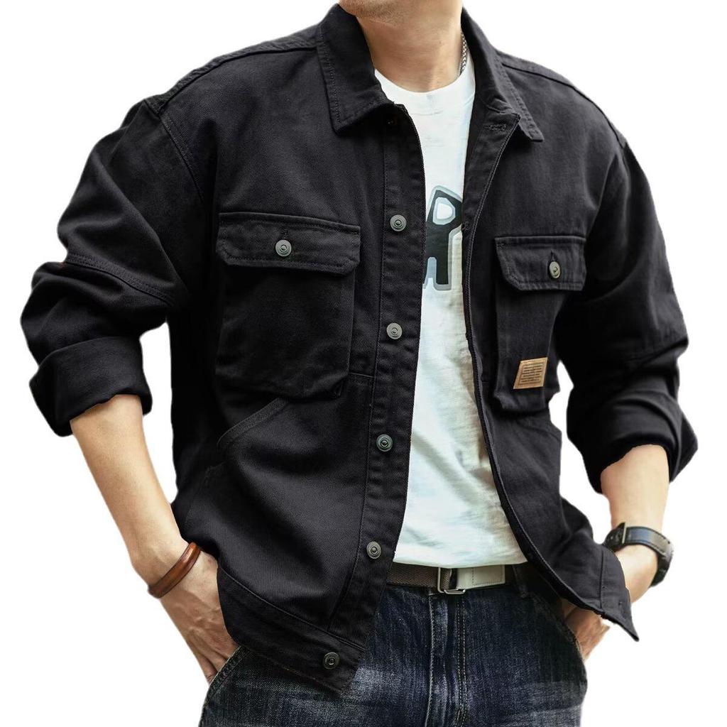 Мужская модная куртка в стиле ретро для работы, свободный крой, стиль весна/осень, дизайн с лацканами и множеством карманов, повседневный и элегантный вид